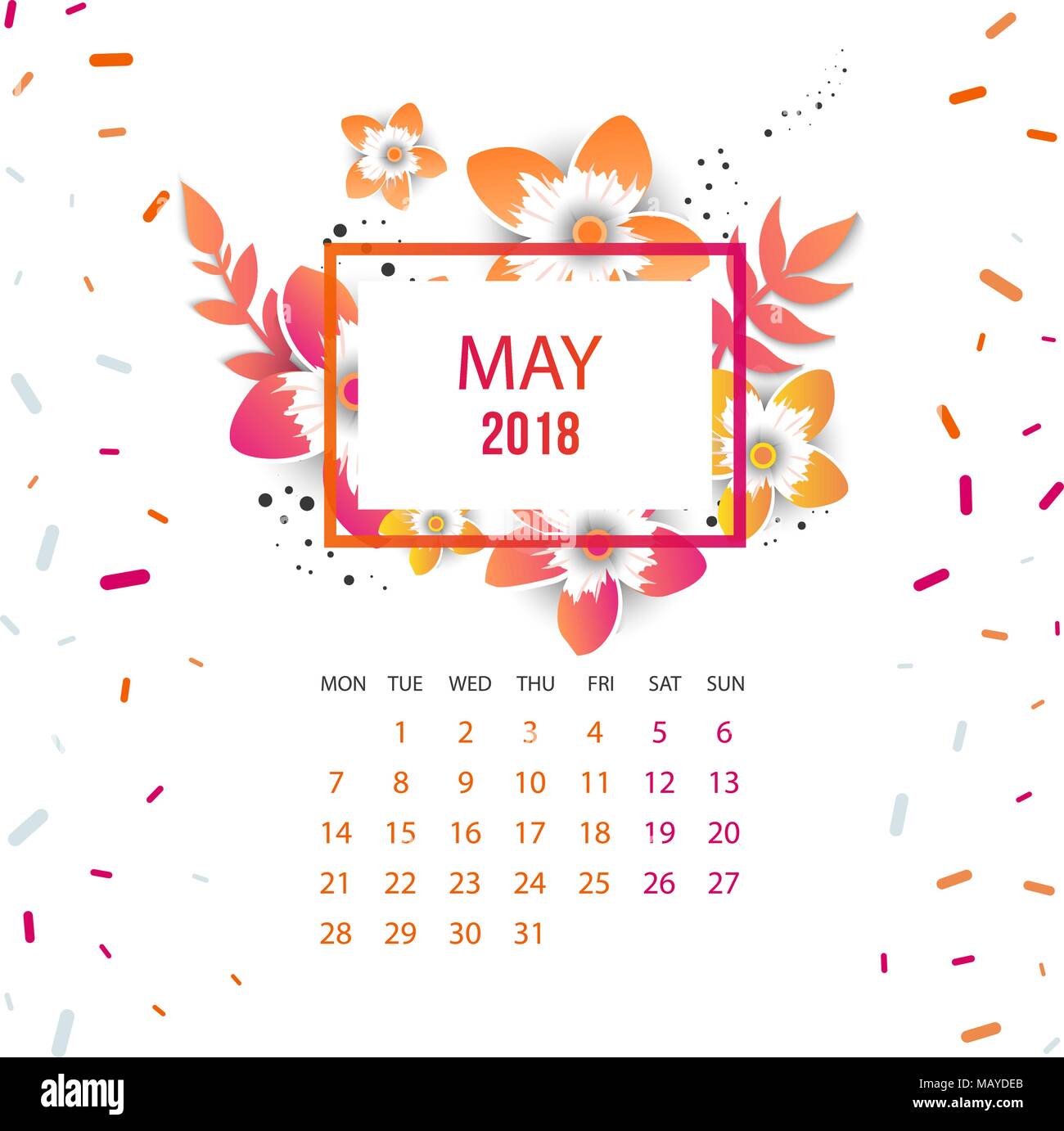 Design Floral Template Calendar 2018. Print Template Calendar with paper  cut flowers Stock Vector Image & Art - Alamy