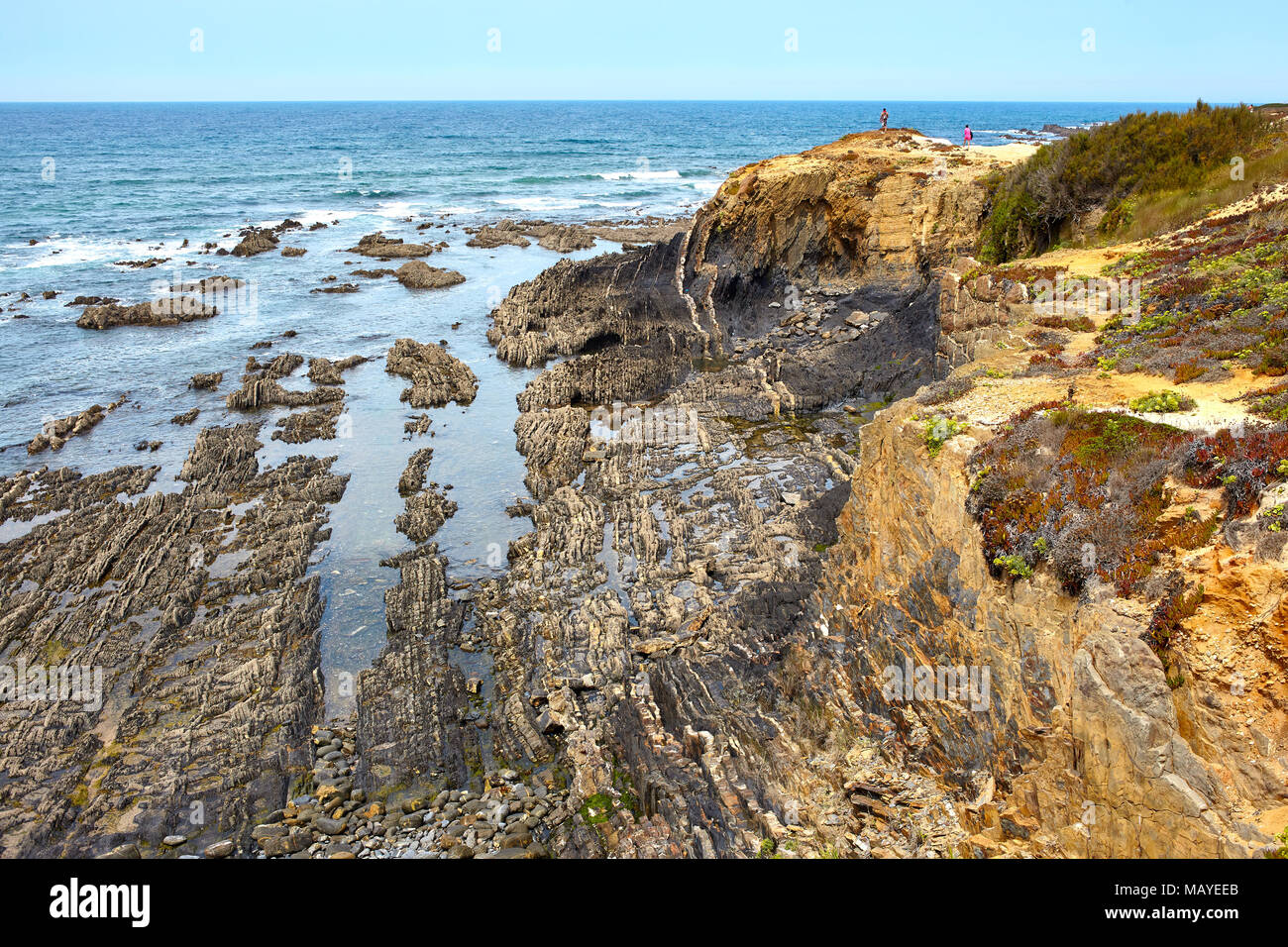 Amazing cliff rocks on the west coast of Portugal in Alentejo region Stock Photo