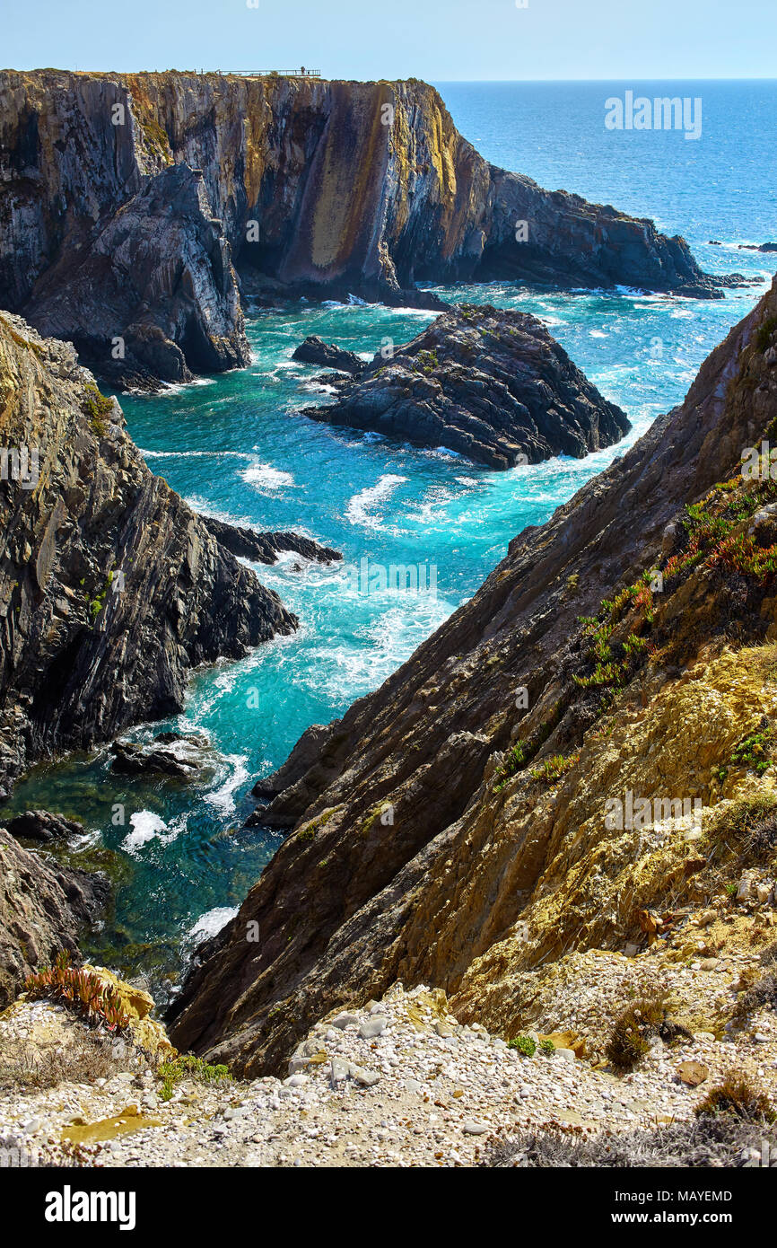 Amazing cliff rocks on the west coast of Portugal in Alentejo region ...