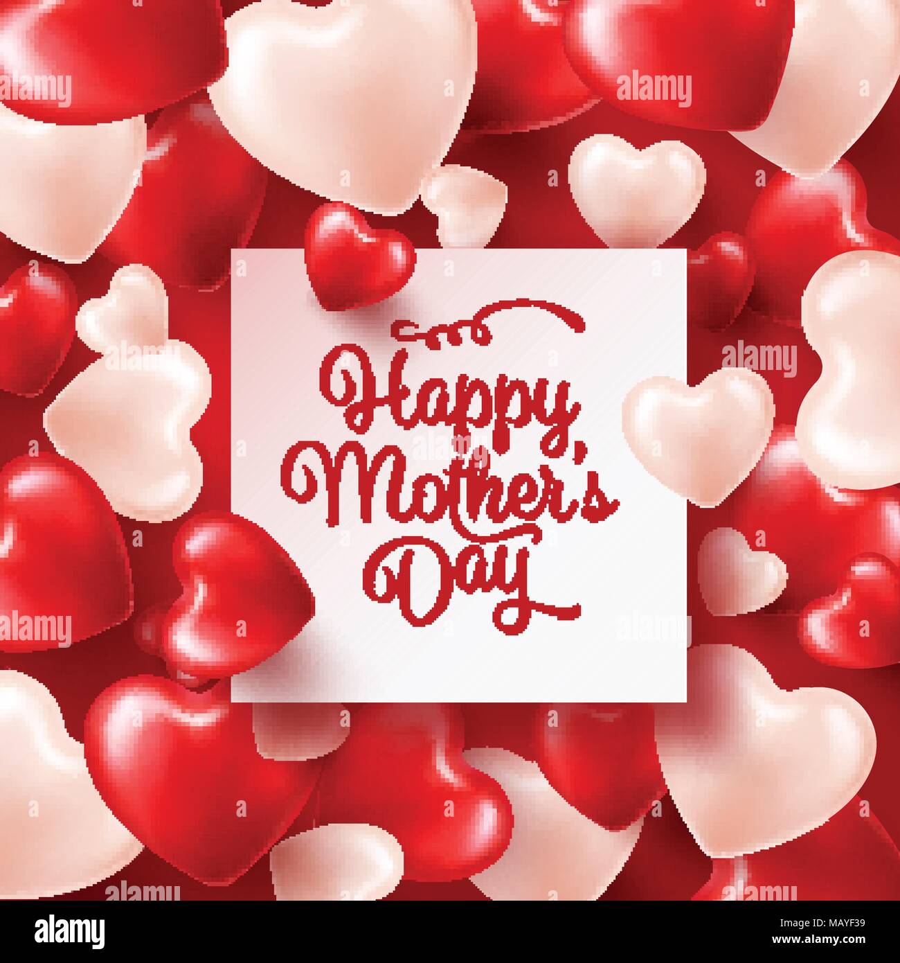 Mothers day background with red hearts. Greeting card, template with ...