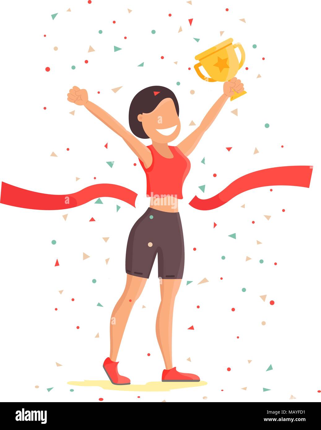 Goal achievement vector concept, flat style happy successful woman ...