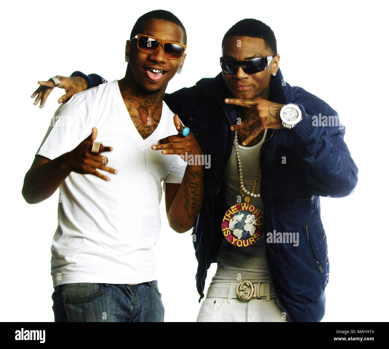 L R Rappers Lil B The Based God And Deandre Way Aka Soulja Boy On Set For