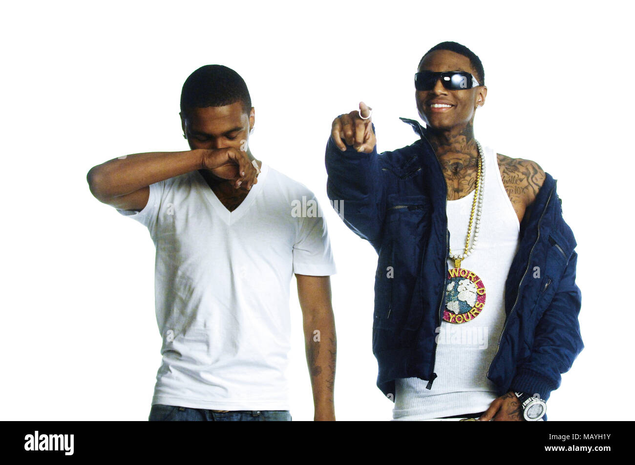 L-R) Rappers Lil B the Based God and Deandre Way aka Soulja