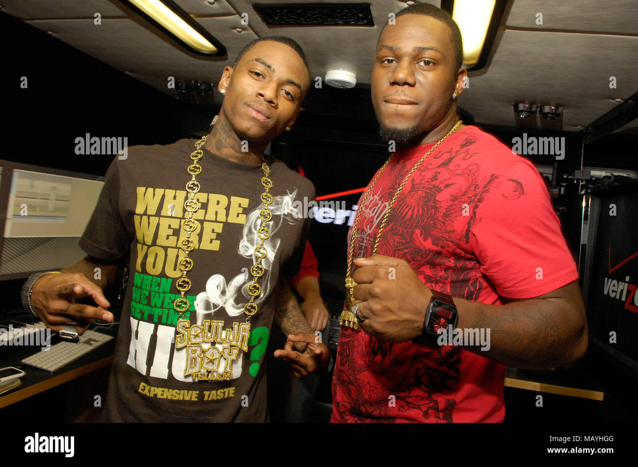 Rapper Deandre Way aka Soulja Boy Tell 'Em (l) backstage at the Honda ...