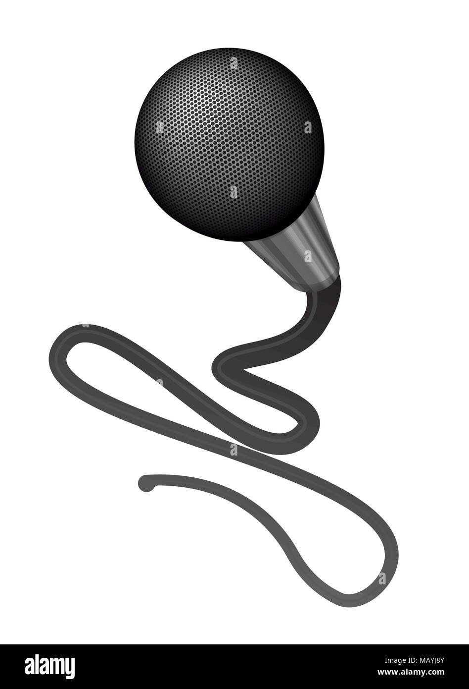 Realistic vector microphone with long wire isolated on white background