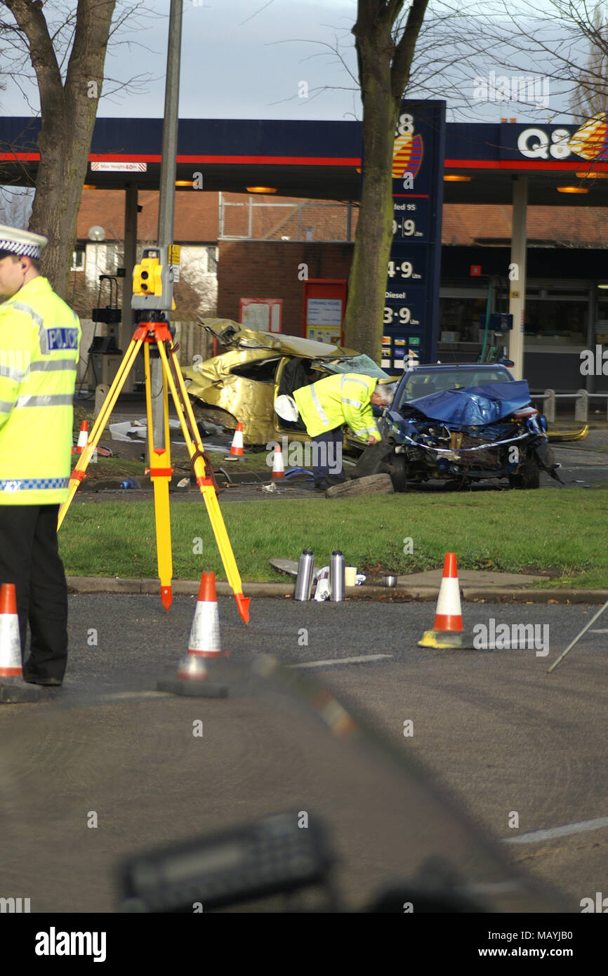 road traffic collision, High impact car crash Stock Photo Alamy