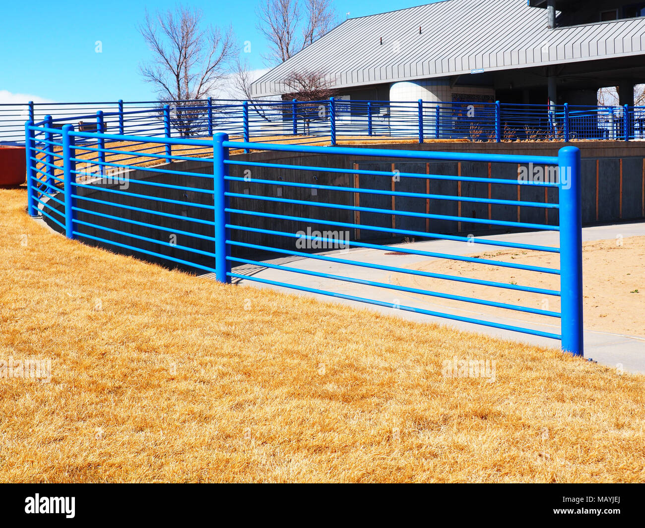 blue metal fence Stock Photo Alamy