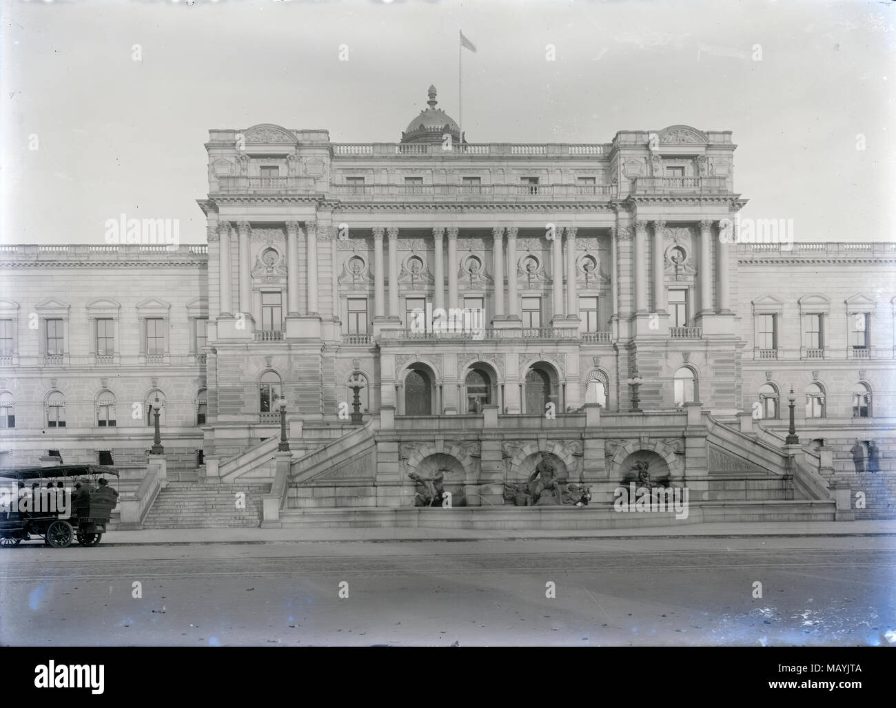 Antique c1910 photograph, the west facade of the Library of Congress in Washington, D.C. SOURCE: ORIGINAL GLASS NEGATIVE Stock Photo