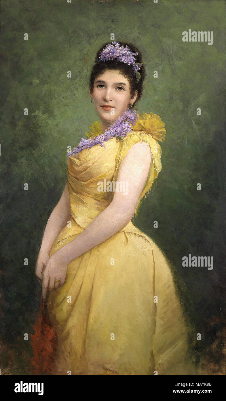 Echtler Adolf - Lady in Yellow Dress with Lilac in Her Hair Stock Photo