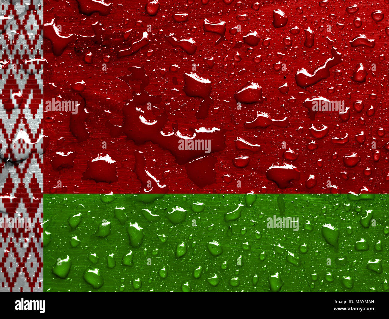 flag of Belarus with rain drops Stock Photo