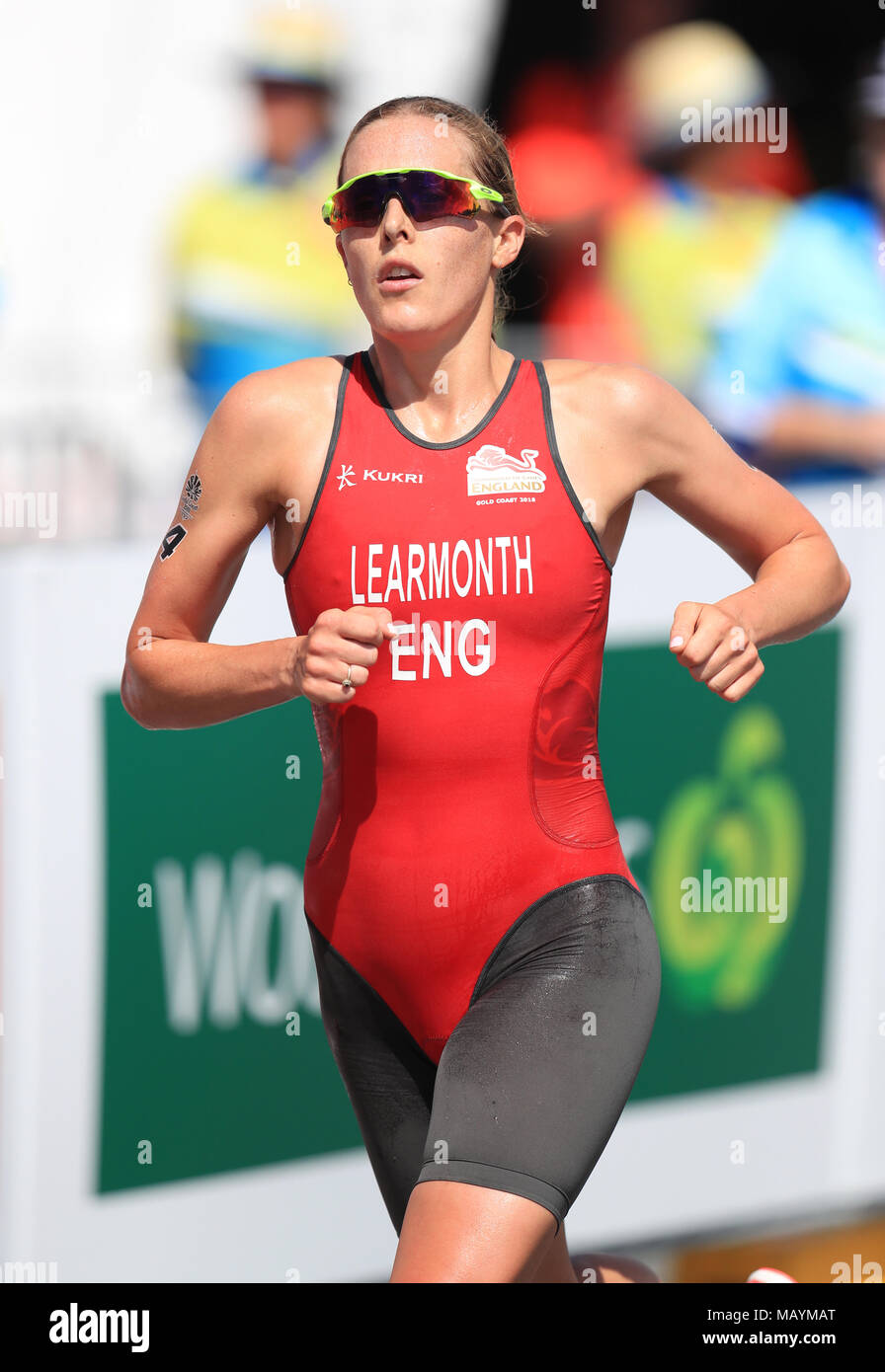 England's Jessica Learmonth competes in the Women's Triathlon Final at the Southport Broadwater Parklands during day one of the 2018 Commonwealth Games in the Gold Coast, Australia. Stock Photo
