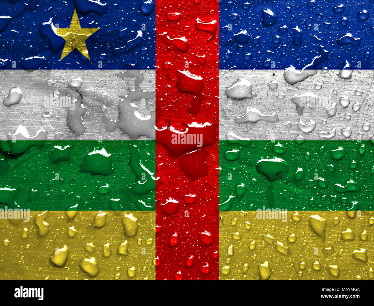 flag of Central African Republic with rain drops Stock Photo