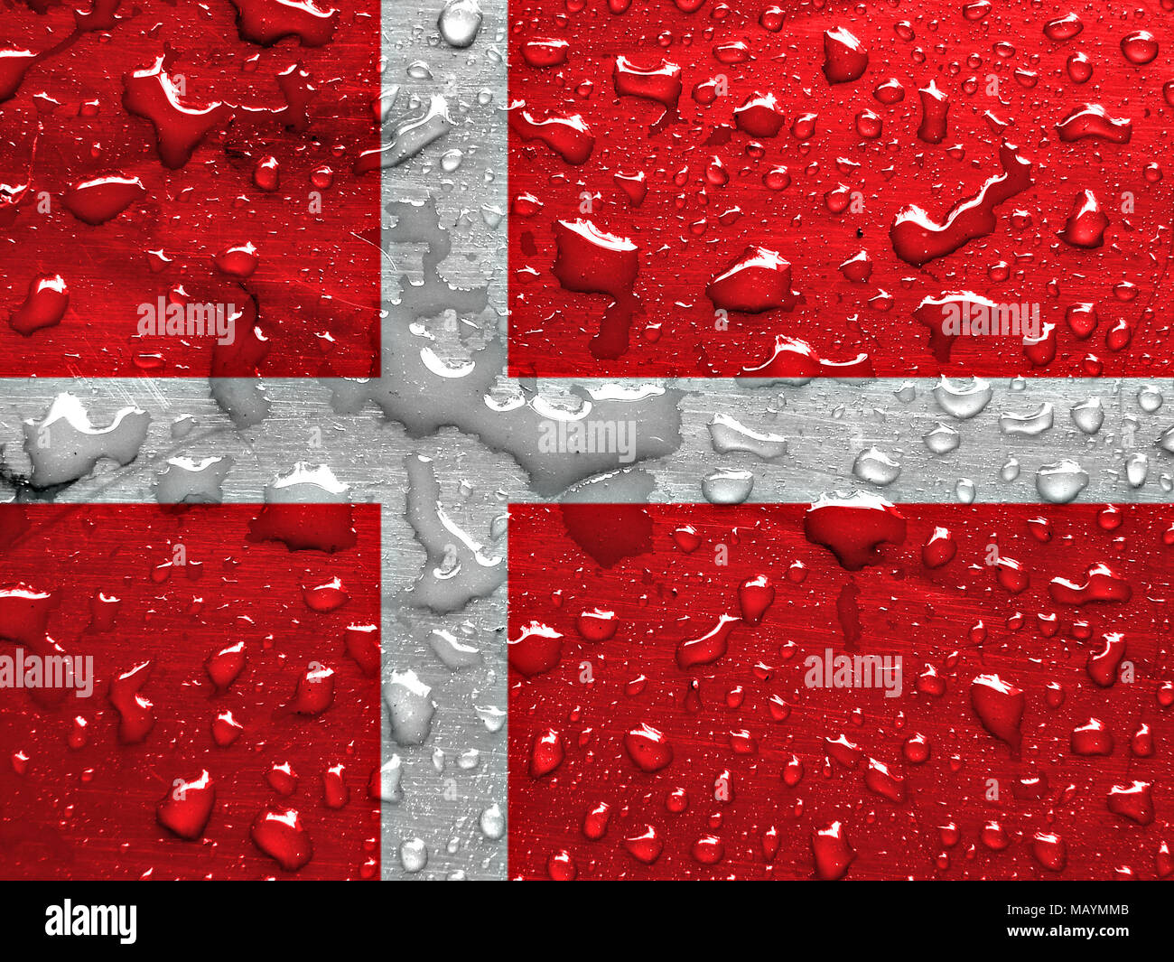 flag of Denmark with rain drops Stock Photo