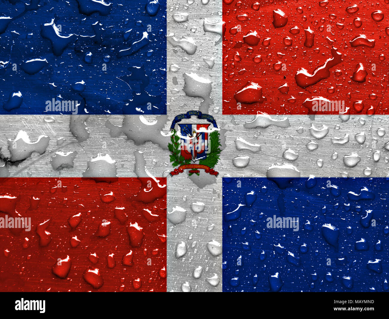 flag of Dominican Republic with rain drops Stock Photo