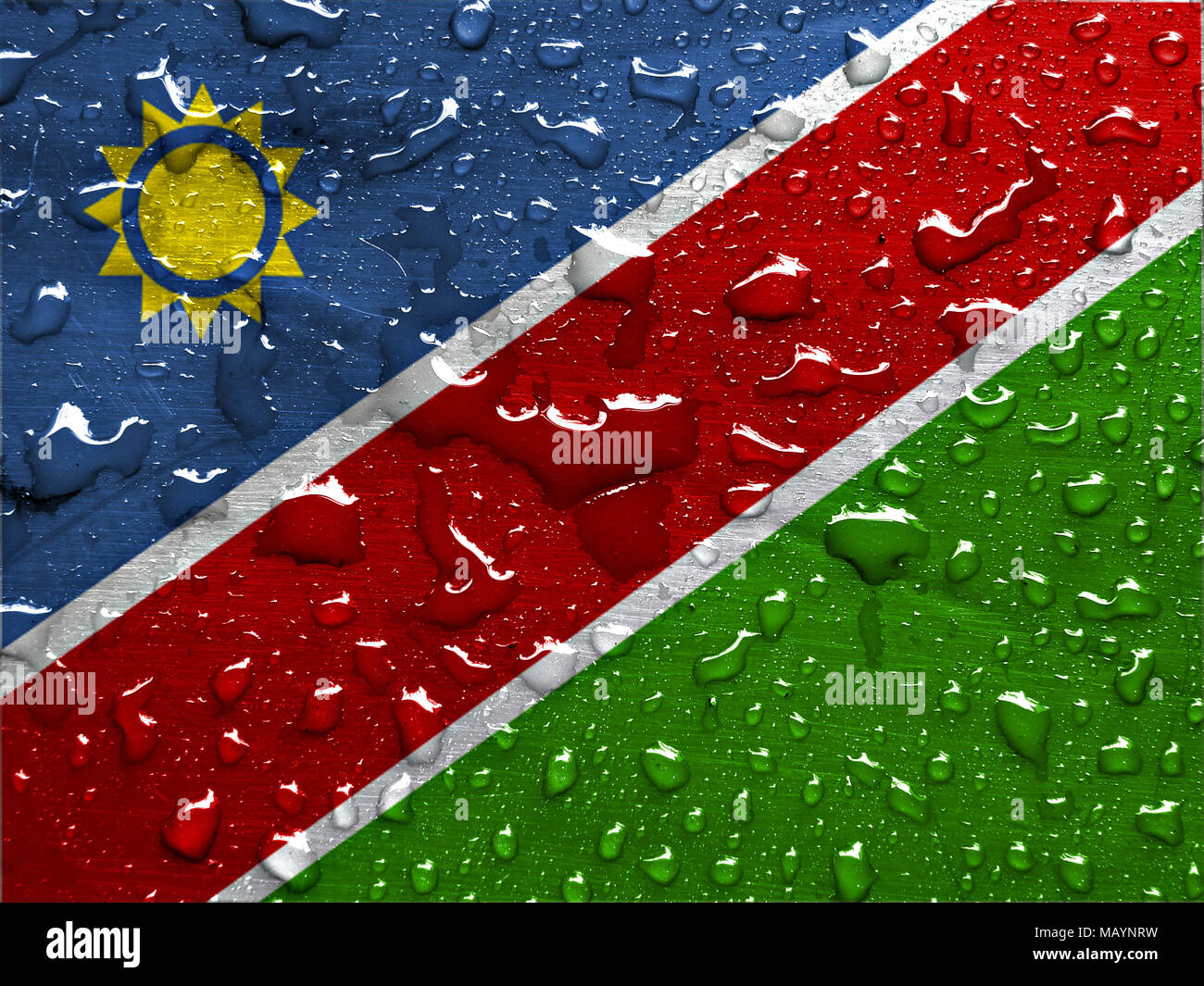 flag of Namibia with rain drops Stock Photo