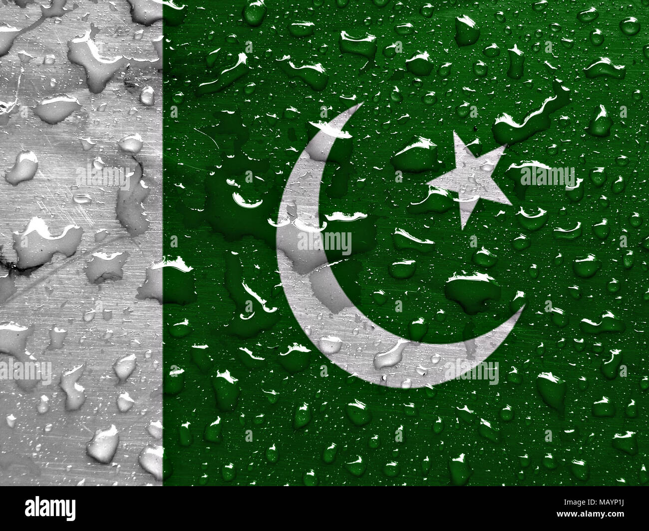 flag of Pakistan with rain drops Stock Photo