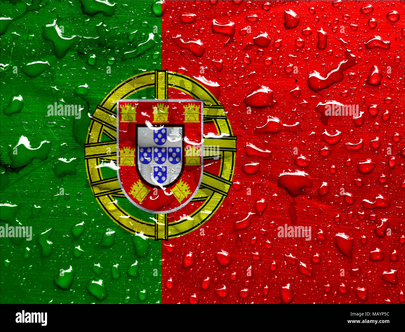 flag of Portugal with rain drops Stock Photo