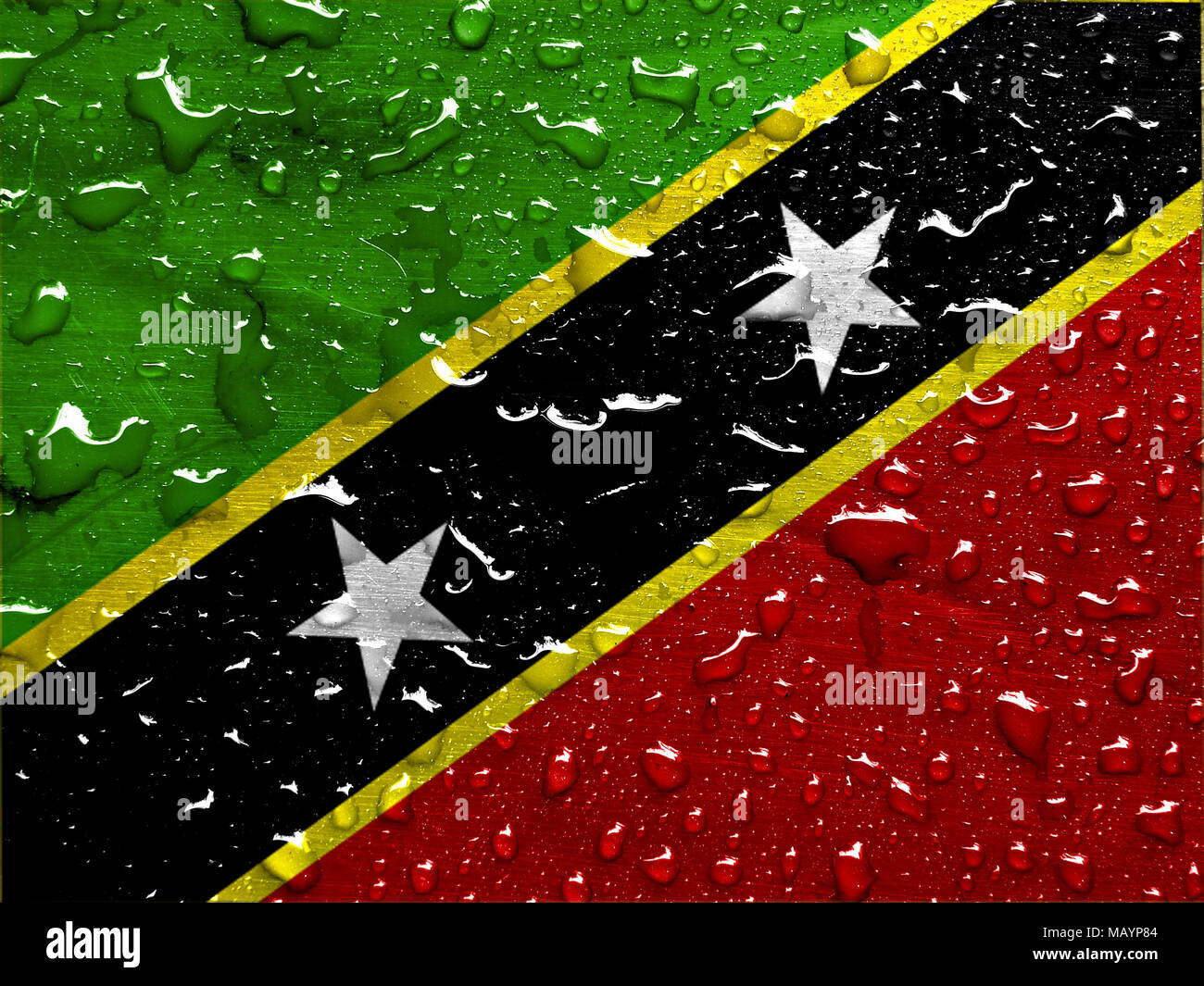 flag of Saint Kitts and Nevis with rain drops Stock Photo