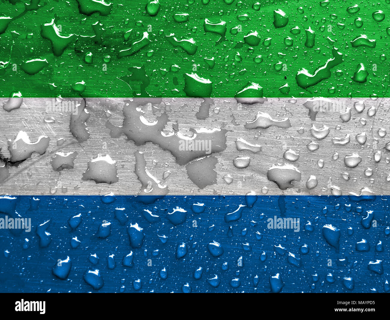 flag of Sierra Leone with rain drops Stock Photo