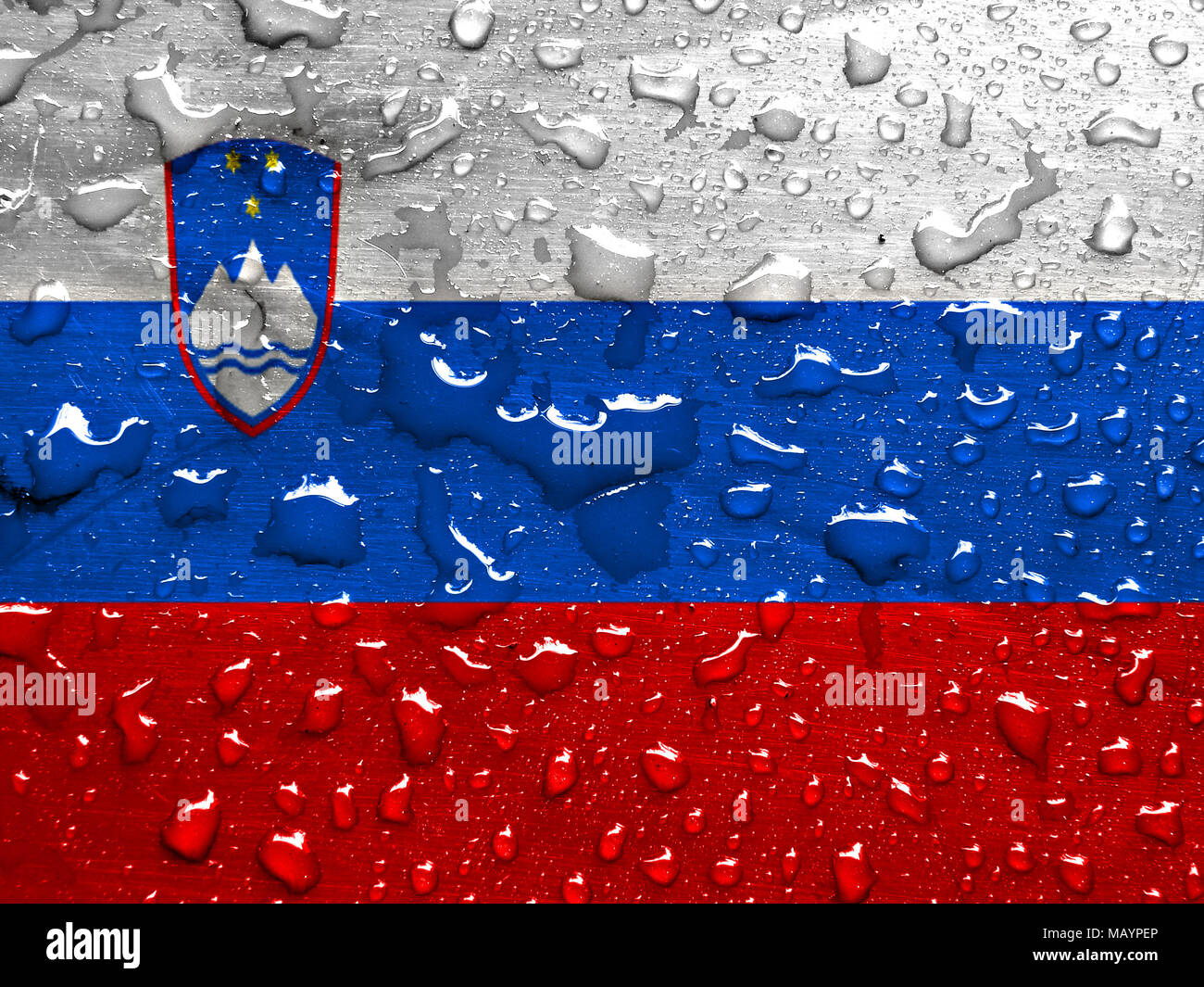 flag of Slovenia with rain drops Stock Photo