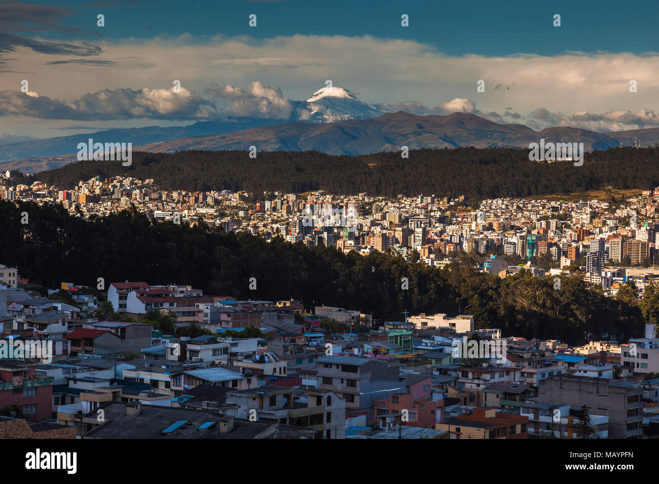 North of Quito area, with the Cayambe volcano to the bottom, Ecuador Stock Photo