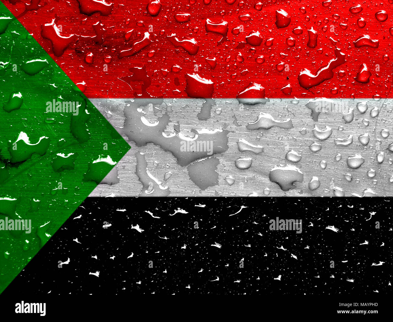flag of Sudan with rain drops Stock Photo
