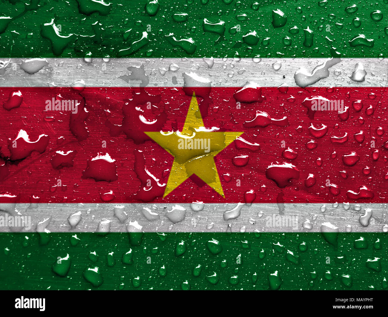 flag of Surinam with rain drops Stock Photo