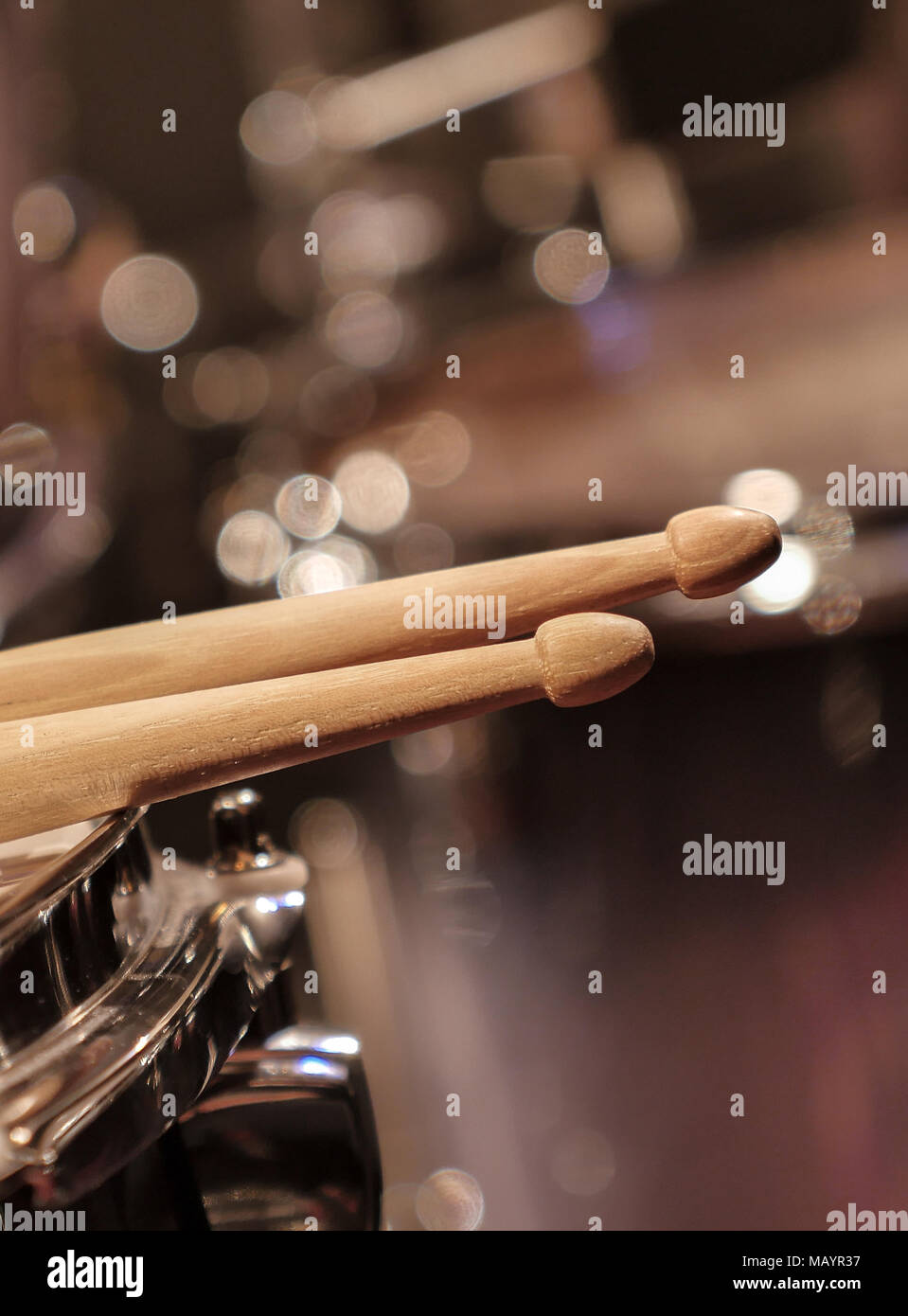 Drums closeup and drum sticks, Music Stock Photo Alamy