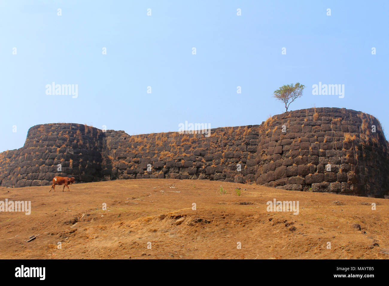 Back view of Goa Fort, Fateghad, Kokan. To protect Suvarnadurga, 3 forts named Goa fort (not to be confused with Goa state), Kanakdurga and Fategard w Stock Photo