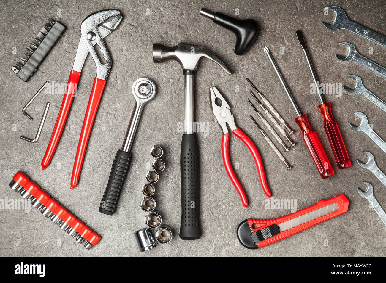 DIY Tools set with different types of wrenches, hammer and pliers Stock Photo Alamy