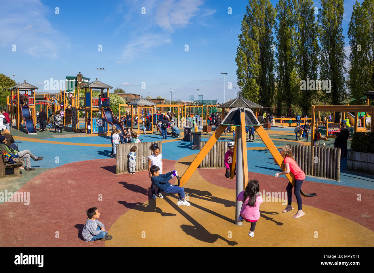 Children's playground on Hampstead Heath, UK, London Stock Photo