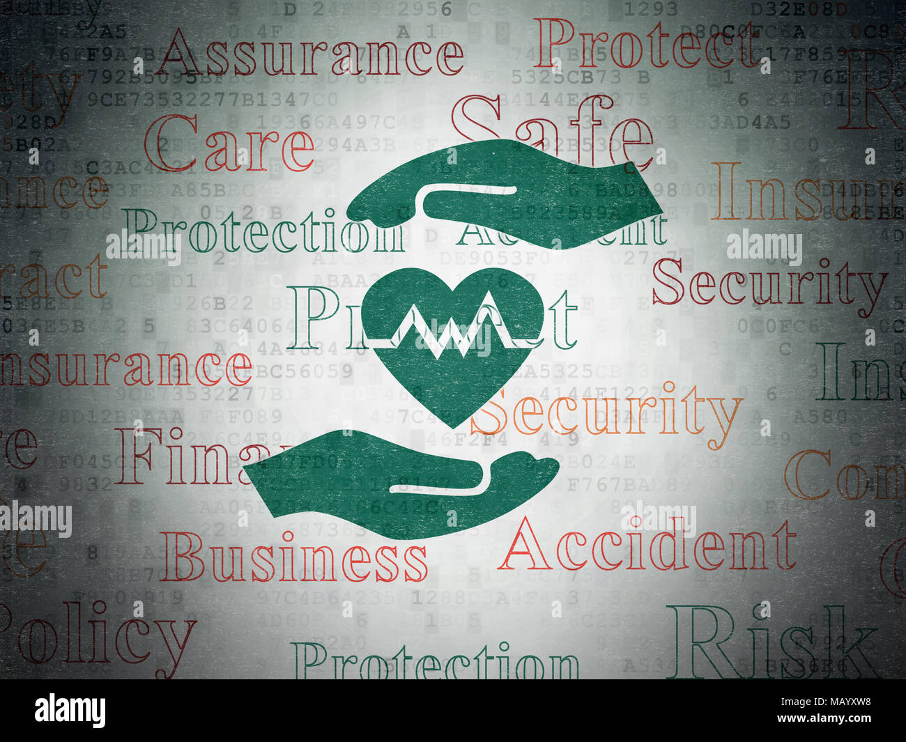 Insurance concept: Heart And Palm on Digital Data Paper background ...