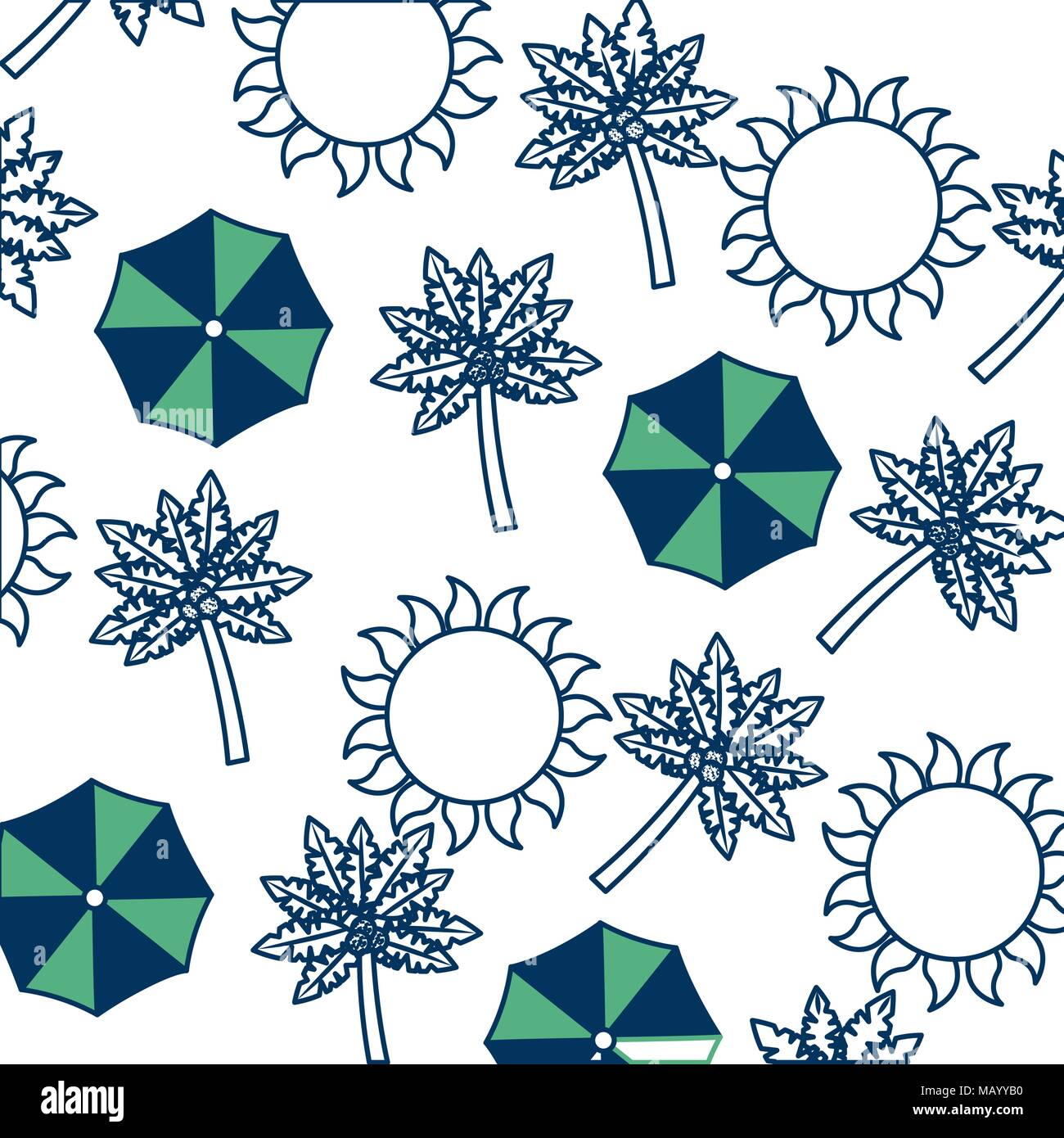 tropical beach vacations umbrela palm sun pattern Stock Vector Image ...