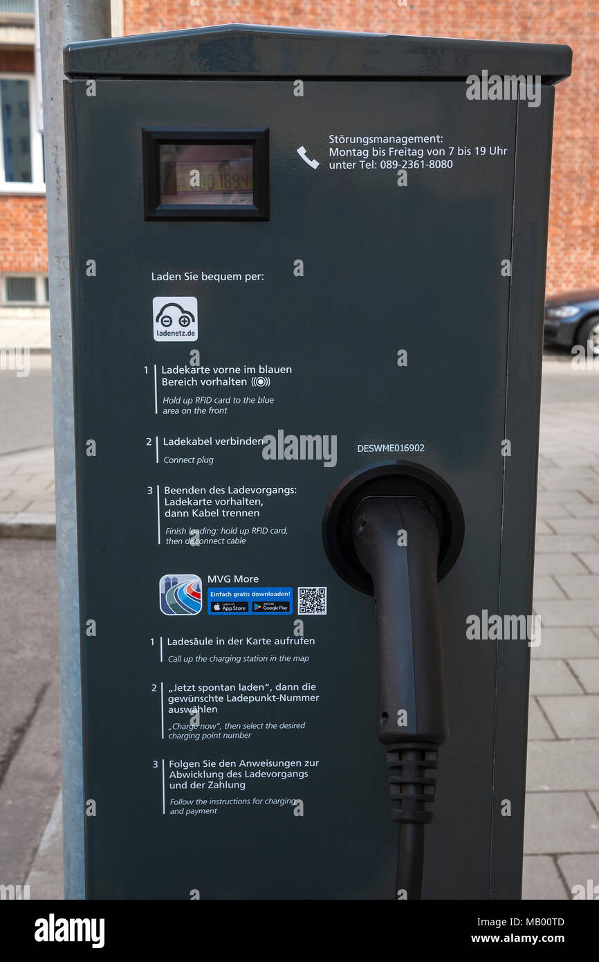 MVG SWM Ökostrom charging station with charging cable, Munich, Bavaria,  Germany Stock Photo - Alamy