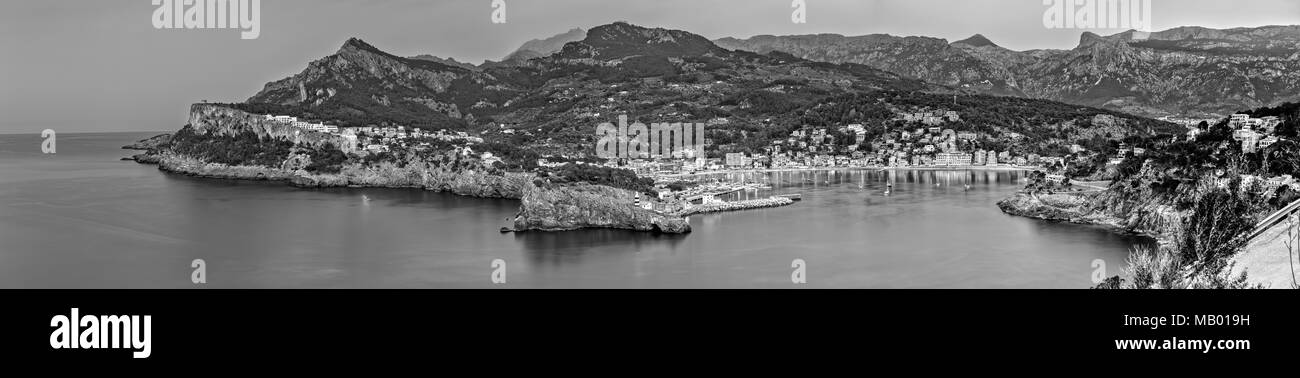 Panoramic Aerial View of Port de Soller in Majorca Stock Photo