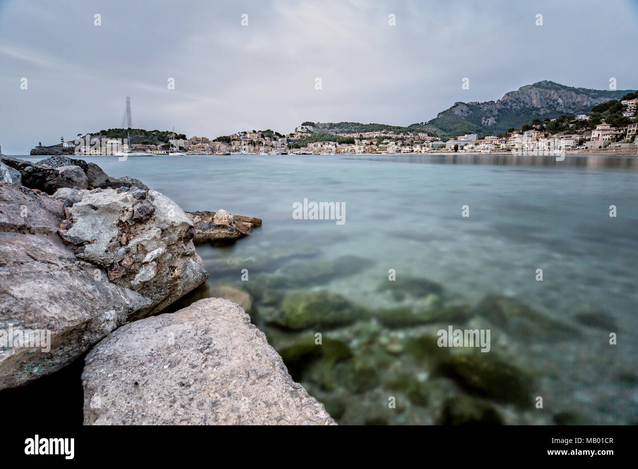 Harbor of Port de Soller in Mallorca Stock Photo
