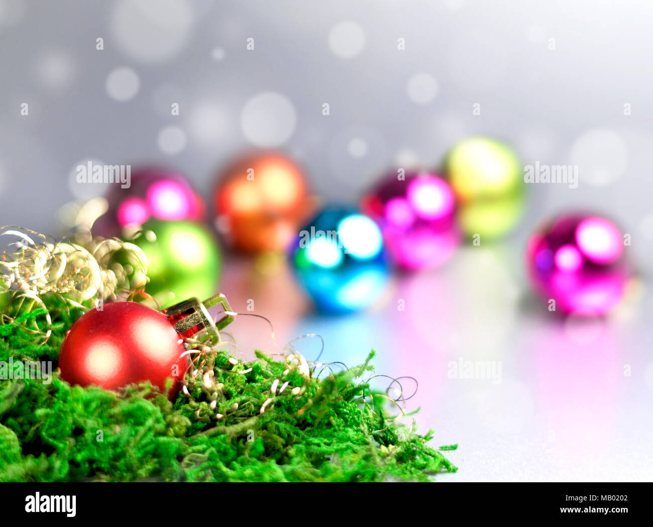 Christmas background or backdrop with christmas tree balls, and copy space. Stock Photo