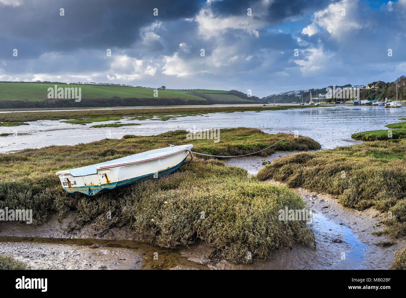 Low tide on the Gannel River in Newquay in Cornwall. Stock Photo