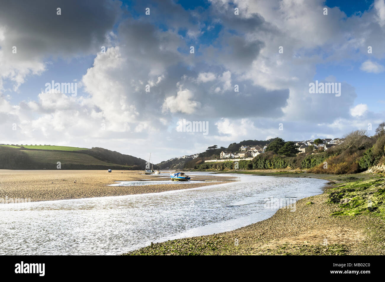 The Gannel River at low tide in Newquay in Cornwall. Stock Photo