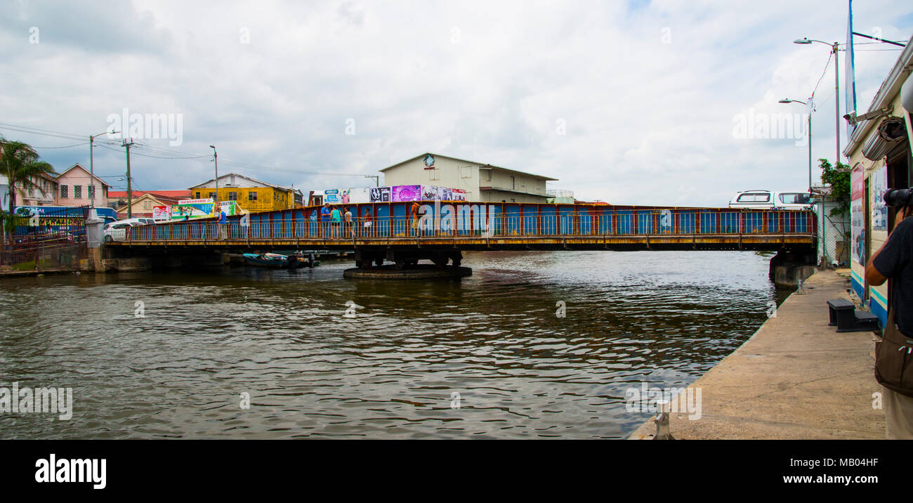 The swing bridge on Haulover Creek at the Cruise destination Belize in Central America is a popular stop on the Western Caribbean cruise ship tour Stock Photo