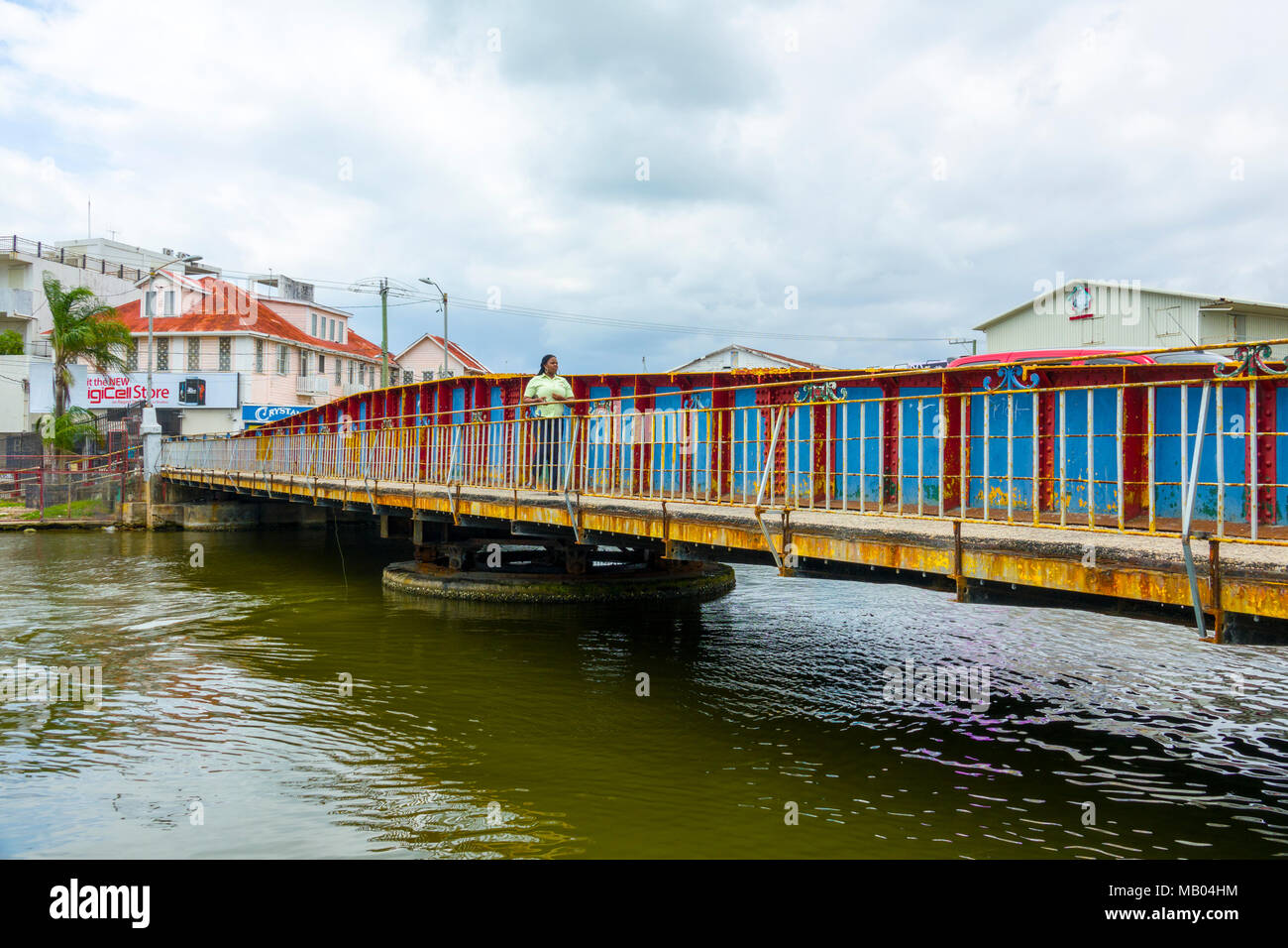 The swing bridge on Haulover Creek at the Cruise destination Belize in Central America is a popular stop on the Western Caribbean cruise ship tour Stock Photo