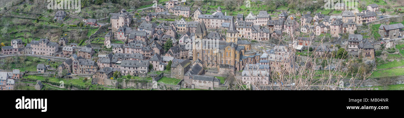 Panoramic view of Conques, Aveyron, France Stock Photo