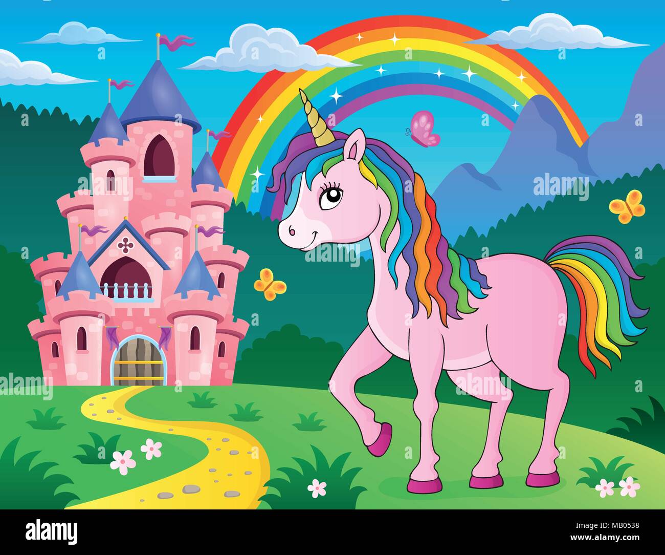 Happy unicorn topic image 2 - eps10 vector illustration. Stock Vector