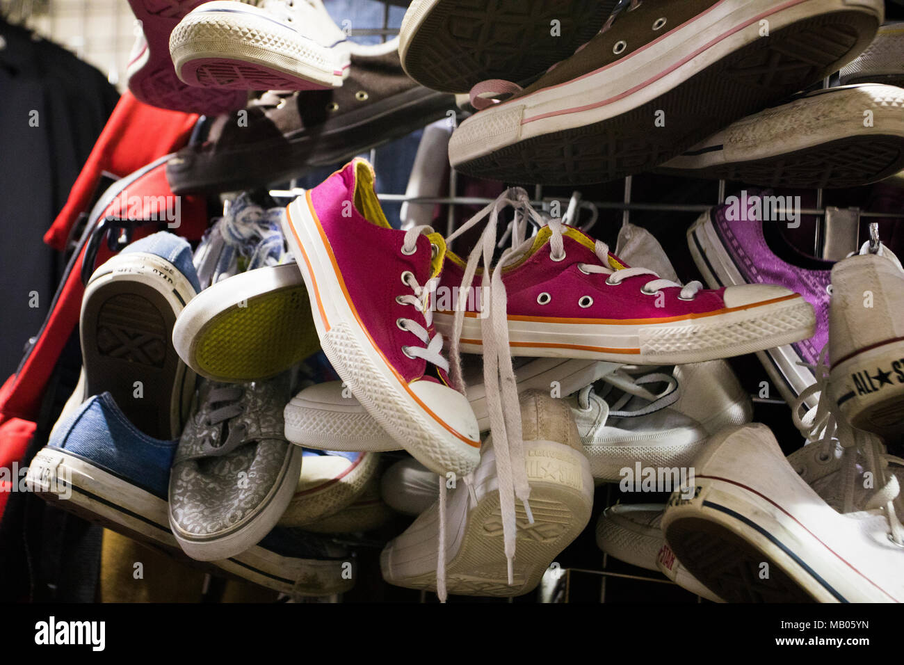 Vintage shopping in London - baseball boots. Stock Photo