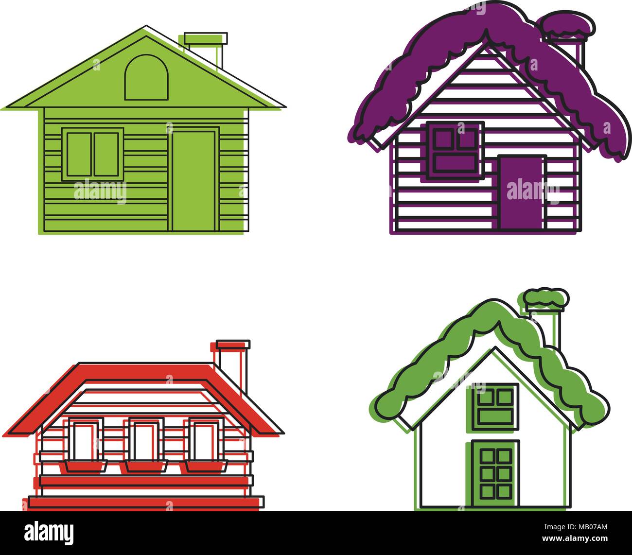 Wood house icon set, color outline style Stock Vector Image & Art - Alamy