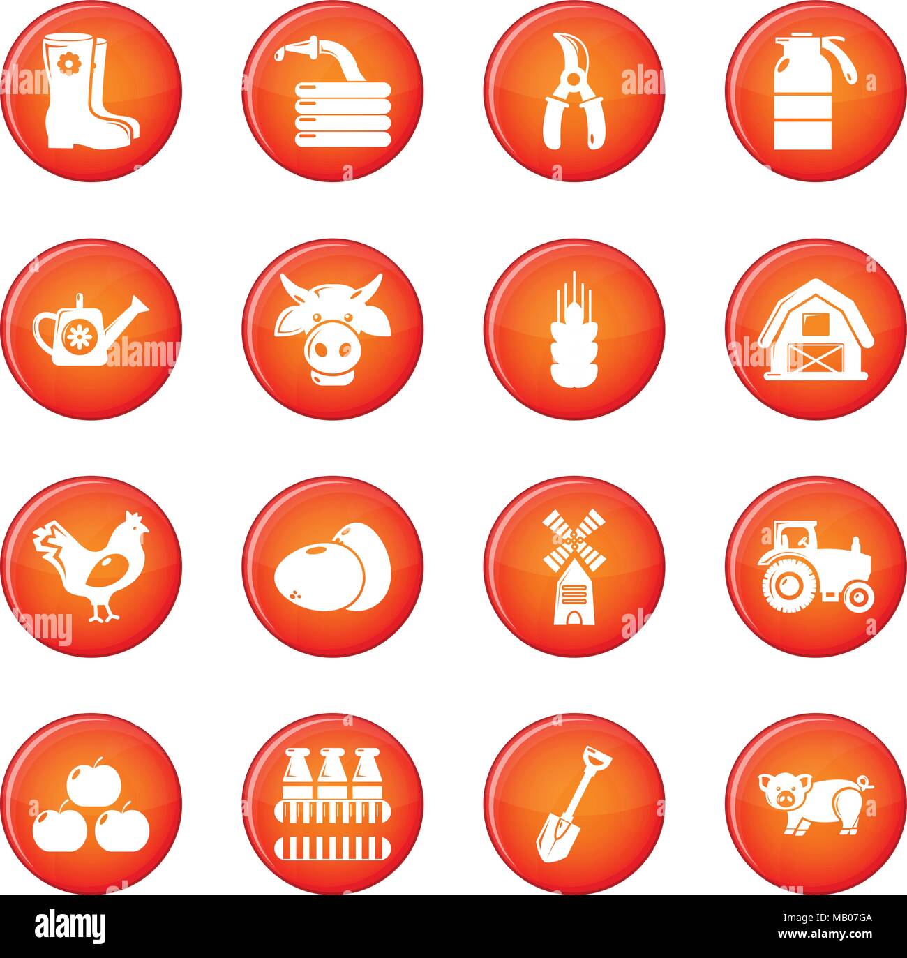 Farm agricultural icons set red vector Stock Vector