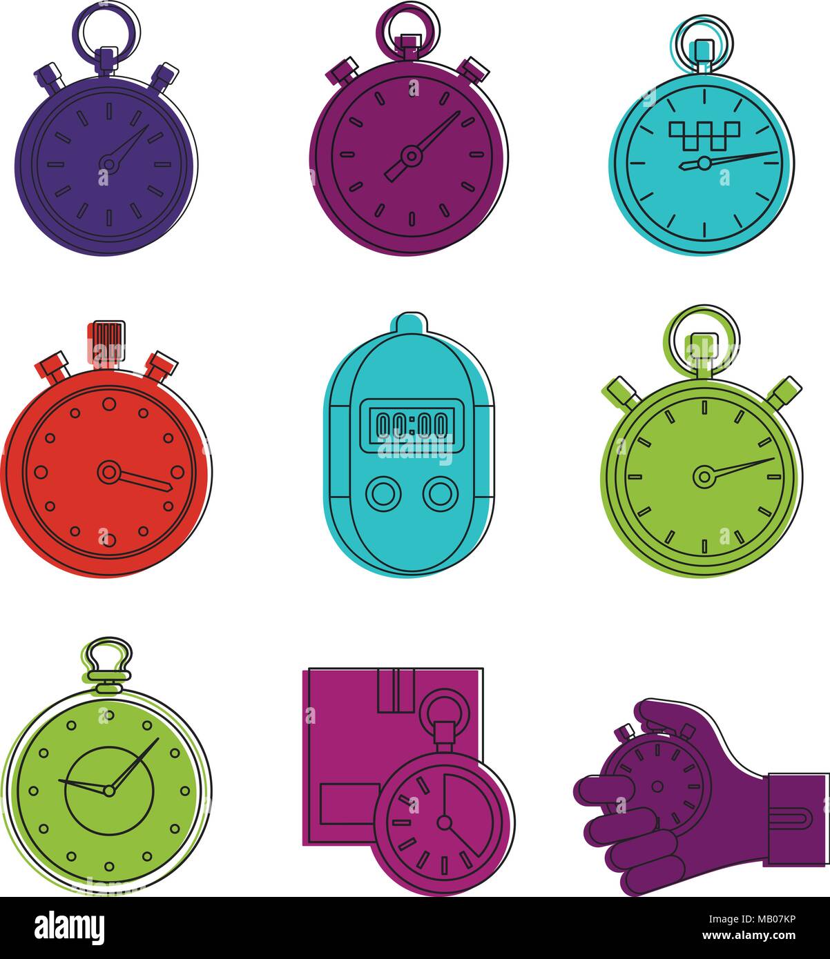 Stopwatch icon set, color outline style Stock Vector Image & Art - Alamy