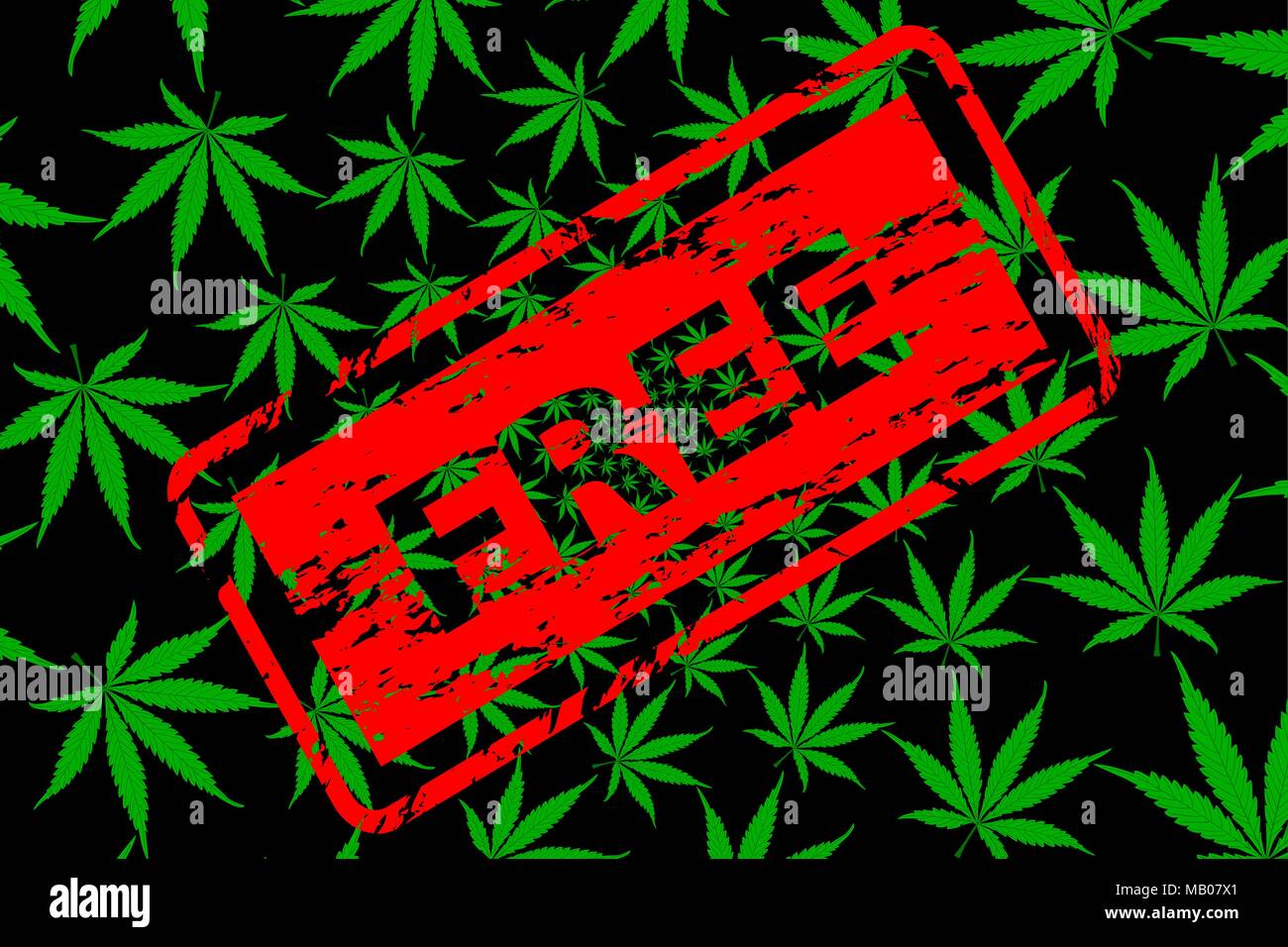 Marijuana leaf - black and green pattern and red rubber stamp free
