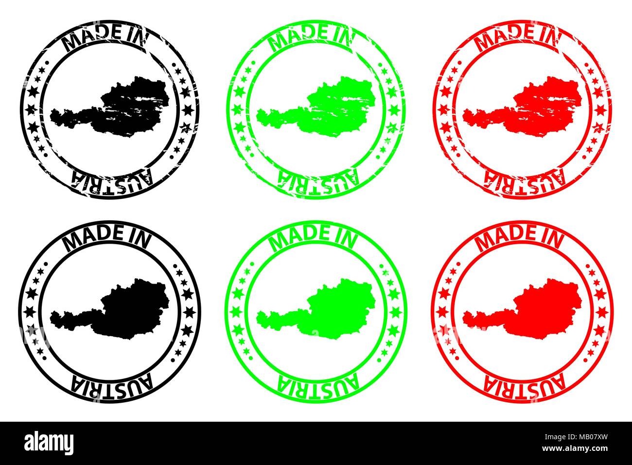 Made in Austria - rubber stamp - vector, Austria map pattern - black,green and red Stock Vector