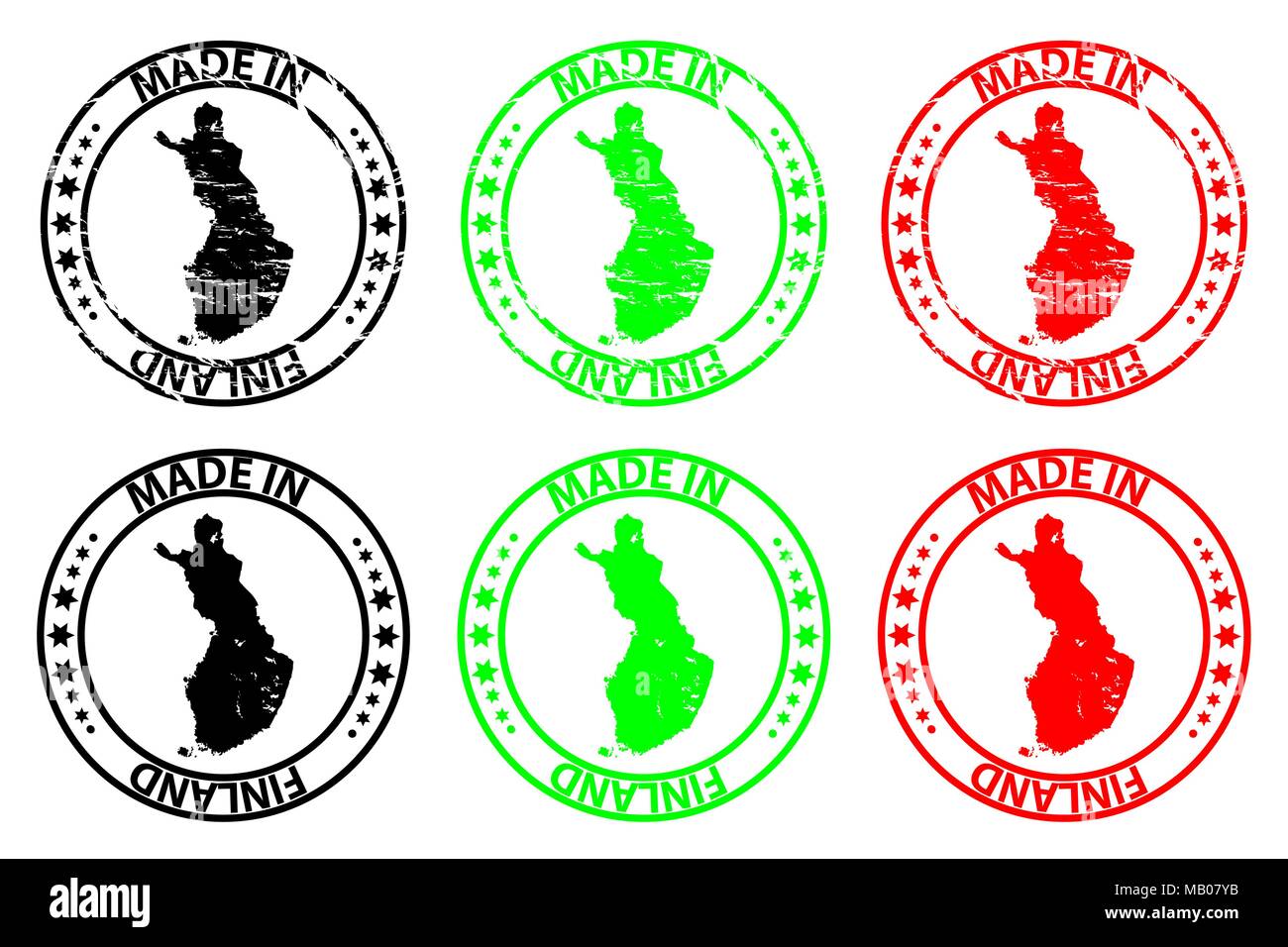Made in Finland - rubber stamp - vector, Finland map pattern - black, green and red Stock Vector